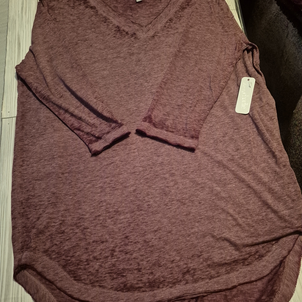 Charming Charlie Maroon Long Sleeve V-Neck Top